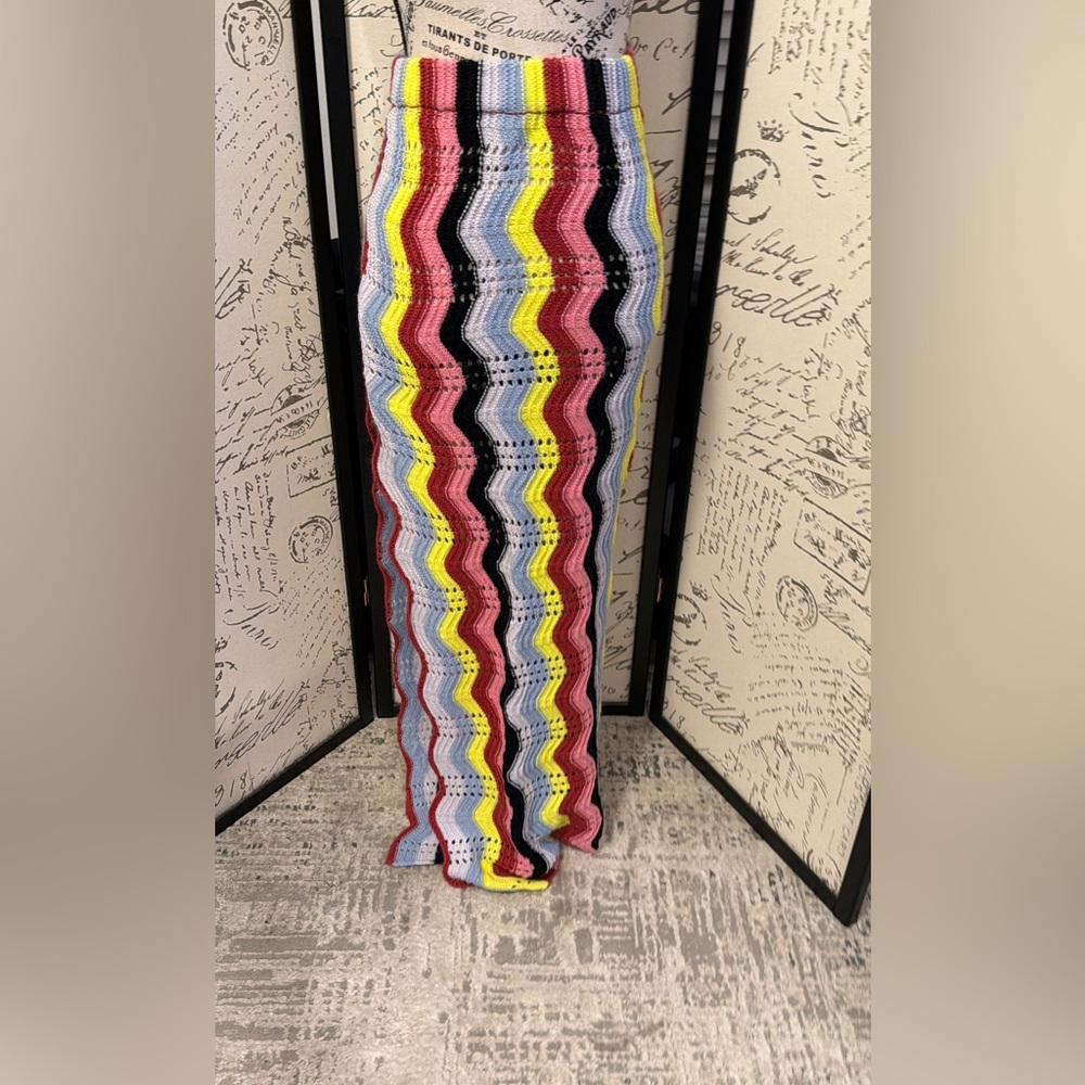 Multicolor Zigzag Patterned Crochet Maxi Skirt - image 2